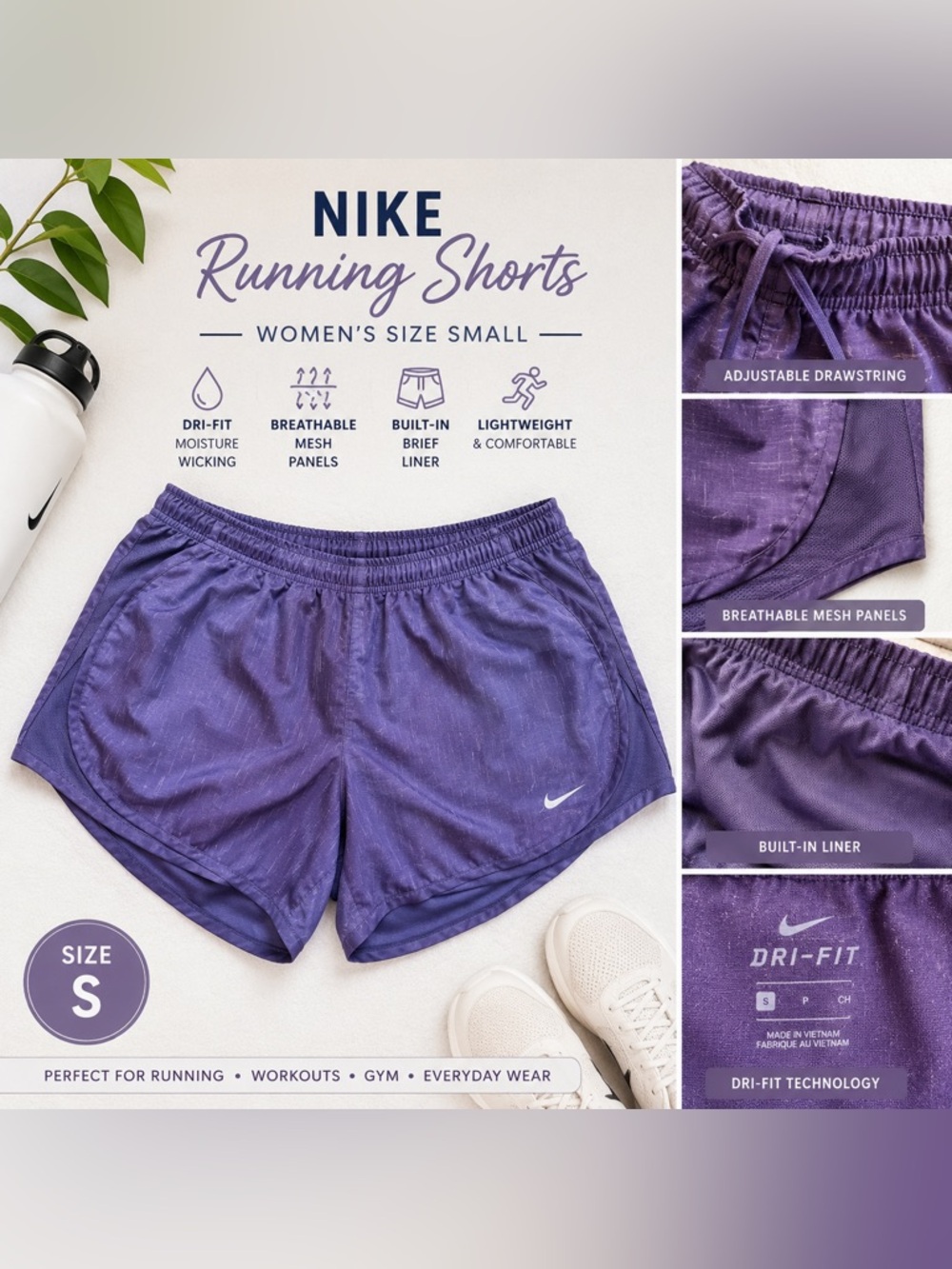 Nike Women’s Dri-FIT Running Shorts Purple Athletic Workout Activewear Size S